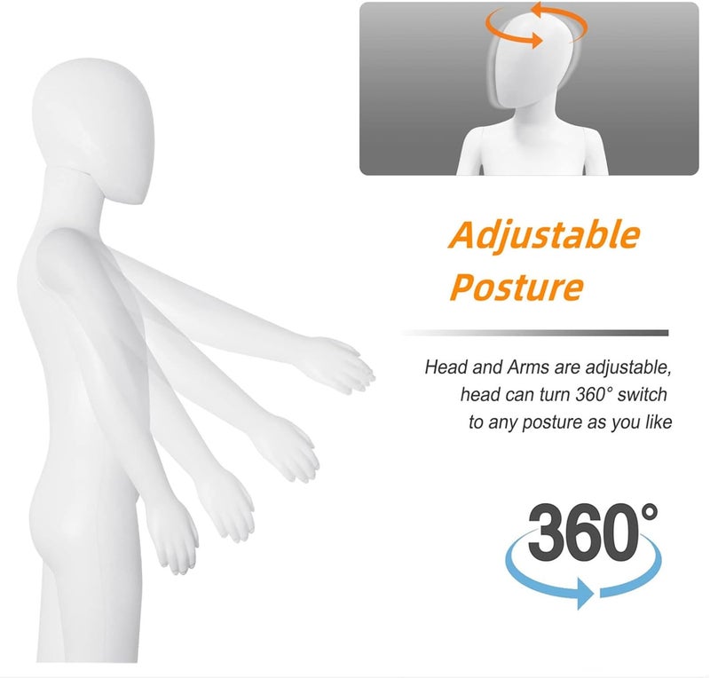 EaseHome Child Mannequin Full Body, Kid Dress Form Adjustable Faceless Mannequin Torso, Detachable Manikin Body Display with Metal Base for Children 51.2 Inches - Image 3